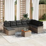 vidaXL Ensemble de canapés de jardin de 9 pièces avec coussins gris poly rotin acacia