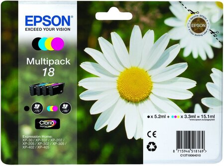 Pack 4 cartouches d'encre epson paquerette 18 standard