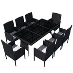 vidaXL Ensemble à manger d'extérieur 9Pièces coussins résine tressée noir