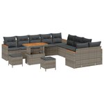 Ensemble de canapés de jardin de 13 pièces avec coussins gris poly rotin acacia