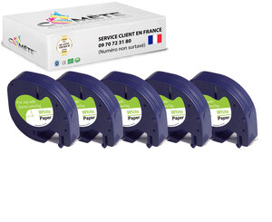 5 rubans 91200 s0721510 compatibles pour etiqueteuses dymo letratag - 12mm x 4m noir sur blanc