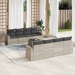 vidaXL Salon de jardin 9 Pièces avec coussins gris clair résine tressée