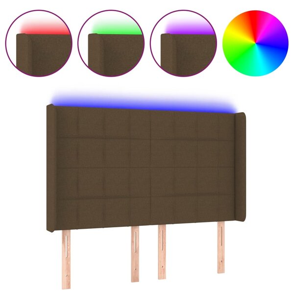 vidaXL Tête de lit à LED Marron foncé 147x16x118/128 cm Tissu