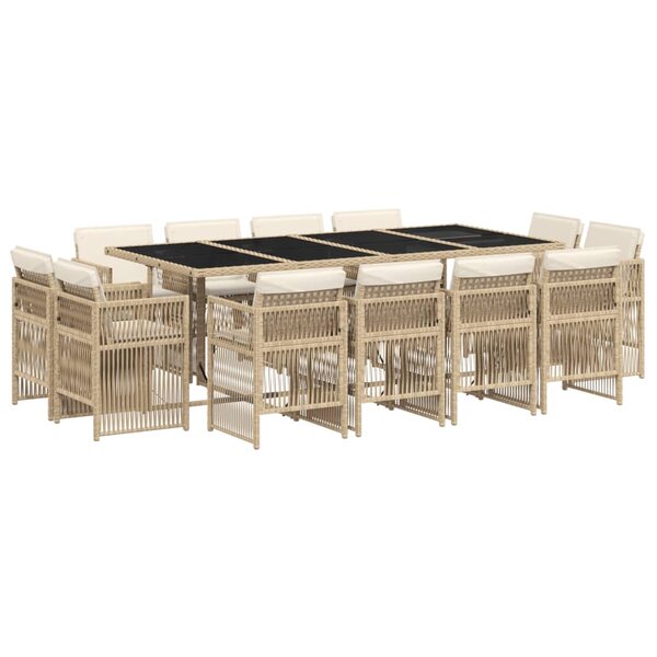 vidaXL Ensemble à manger de jardin et coussins 13 Pièces beige
