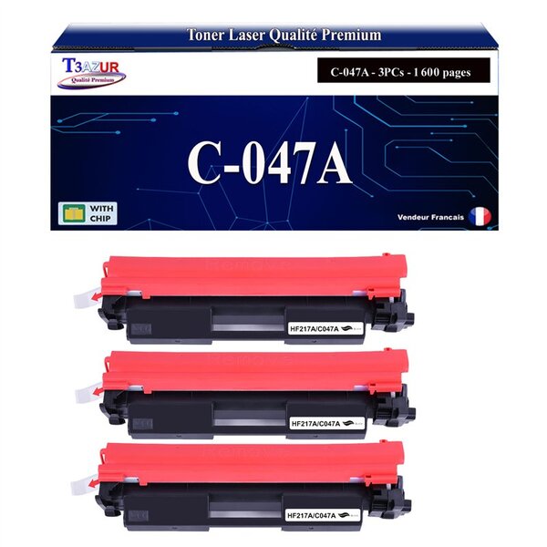 T3AZUR - 3 x Toners compatibles avec Canon 047 pour Canon LBP-112  LBP-113w  MF-112  MF-113w Noir - 1 600p