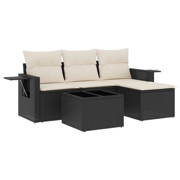 vidaXL Salon de jardin 4 Pièces avec coussins noir résine tressée