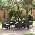 vidaXL Ensemble de salle à manger de jardin 7 pièces avec des coussins en poly rattan noir
