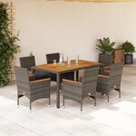 vidaXL Ensemble à manger de jardin et coussins 7 Pièces gris rotin acacia