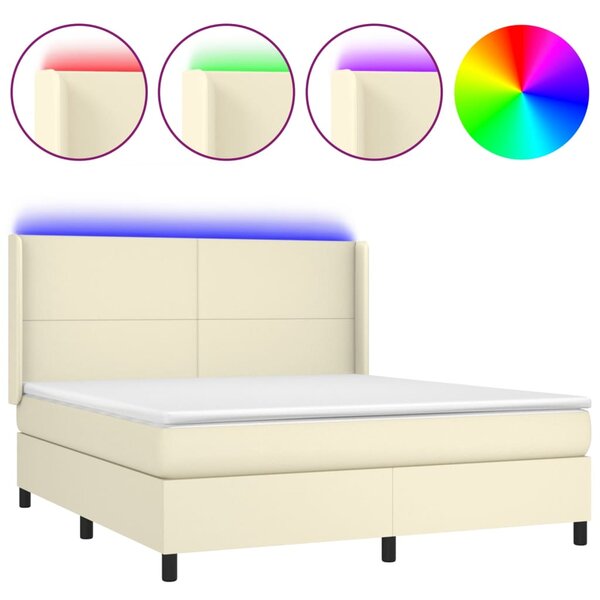 vidaXL Sommier à lattes de lit matelas LED Crème 160x200 cm Similicuir