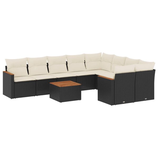 vidaXL Salon de jardin 10 Pièces avec coussins noir résine tressée