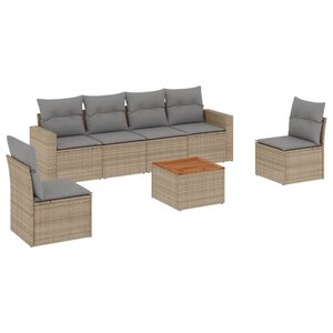 vidaXL Salon de jardin avec coussins 7Pièces mélange beige résine tressée