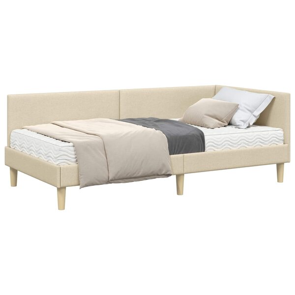 vidaXL Cadre de lit d'angle avec matelas Autre 2 Pièces Crème tissu