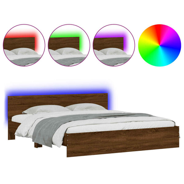 vidaXL Cadre de lit avec tête de lit et LED chêne marron 180x200 cm