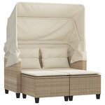 vidaXL Canapé de jardin 2 places avec auvent et tabourets beige rotin