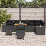 vidaXL Ensemble de canapé de jardin avec coussin 9 Pièces Noir polyrotin