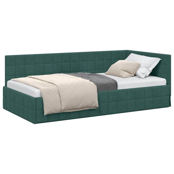 vidaXL Cadre de lit d'angle Vert foncé 90 cm x 190 cm Velours