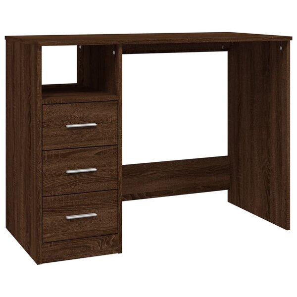 Bureau table poste de travail meuble d'ordinateur informatique étude avec tiroirs chêne 102 x 50 x 76 cm bois d'ingénierie brun 02_0023467