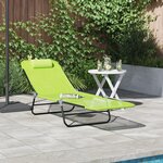 vidaXL Chaise Longue Pliante avec Repose-tête en Textilène Verte