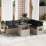 vidaXL Salon de jardin avec coussins 7 Pièces gris clair résine tressée
