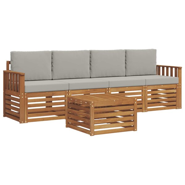 vidaXL Ensemble de canapés d'extérieur 5 pc Gris Naturel et Clair