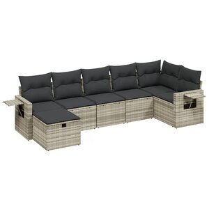 vidaXL Salon de jardin avec coussins 7 Pièces gris clair résine tressée
