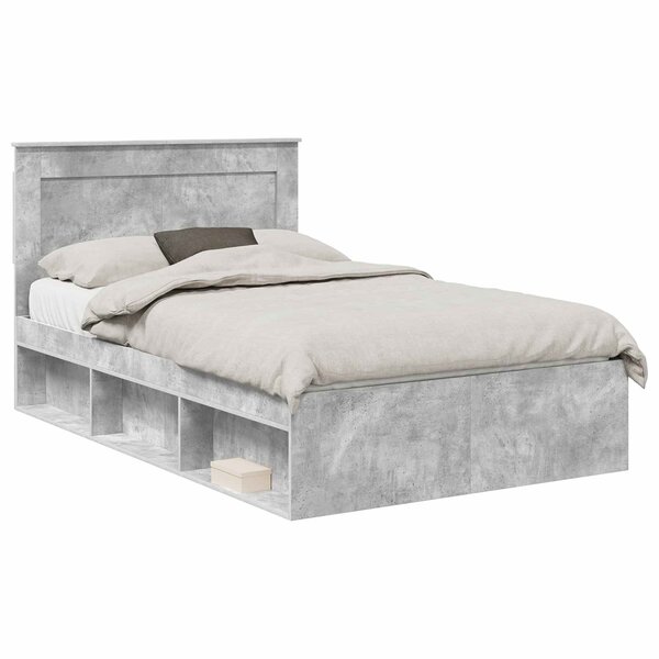 vidaXL Cadre de lit avec tête de lit Béton 120 x 190 cm Pin massif