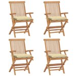 vidaXL Chaises de jardin et coussins blanc crème lot de 4 Teck massif
