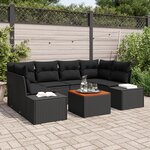 vidaXL Ensemble de canapé de jardin 7 pièces avec coussins noirs en poly rotin acacia