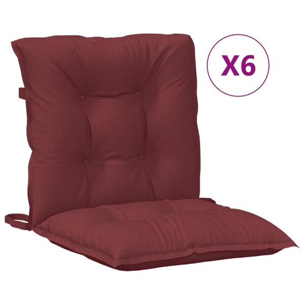 vidaXL Coussins de chaise dossier bas lot de 6 rouge bordeaux mélangé