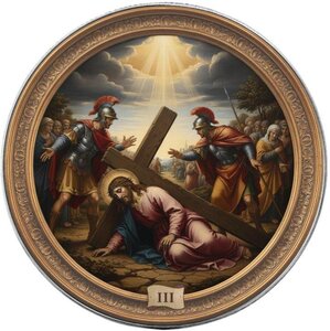 Pièce de monnaie en Argent 1 Dollar g 31.1 (1 oz) Millésime 2026 Via Crucis The Fifteen Stations JESUS FALLS THE FIRST TIME