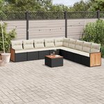 vidaXL Salon de jardin 10 Pièces avec coussins noir résine tressée