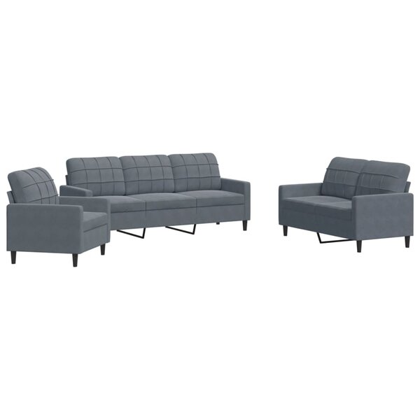 vidaXL Ensemble de canapés 3 Pièces avec coussins Gris foncé Velours