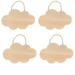 4 nuages en bois à suspendre 25 x 15 cm