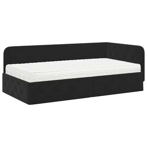 vidaXL Cadre de lit d'angle avec matelas Noir 90 x 200 cm Velours