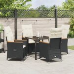 vidaXL Ensemble de dîner de jardin 5 pièces avec coussins noirs en rattan poly