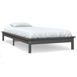 vidaXL Cadre de lit Gris 90x200 cm Bois de pin massif