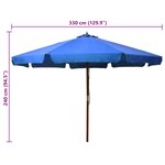 vidaXL Parasol d'extérieur avec mât en bois 330 cm Bleu azuré