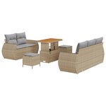 Ensemble de canapés de jardin 8 pièces avec coussins Beige Rotin Polyester