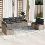 vidaXL Salon de jardin 9 Pièces avec coussins gris résine tressée