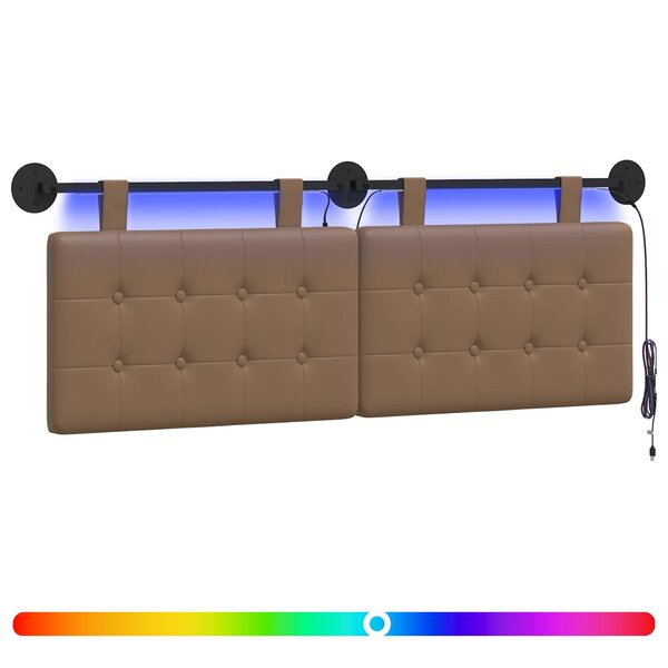 vidaXL Tête de lit suspendue Avec lumière LED Cappuccino Simili cuir