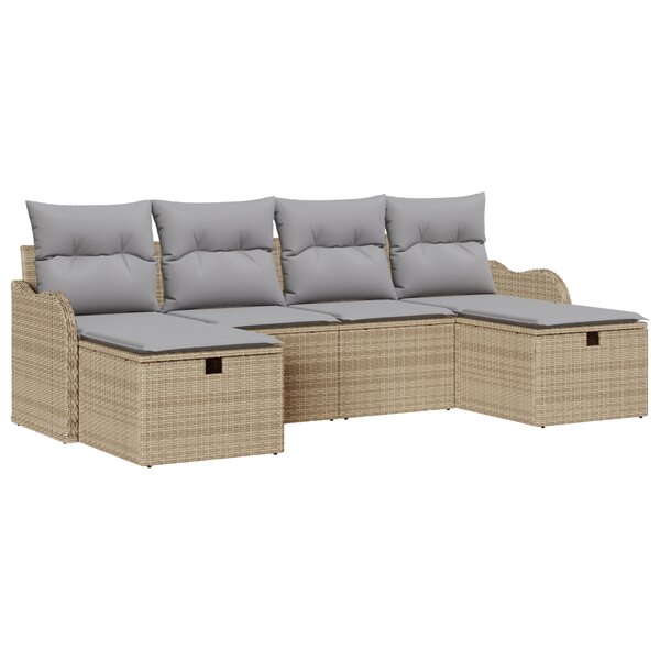 Ensemble de canapé de jardin 6 pièces avec coussins Beige Rotin synthétique