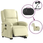 vidaXL Fauteuil inclinable de massage électrique crème cuir véritable