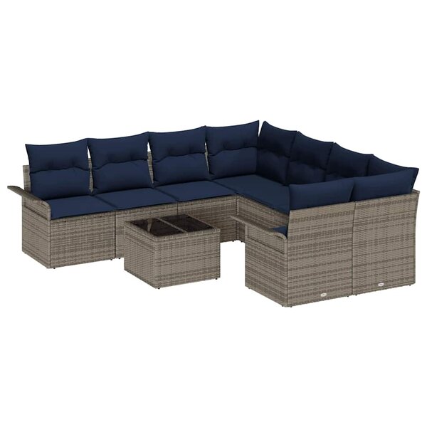 vidaXL Ensemble de canapé de jardin 9 Pièces Gris et marine polyrotin