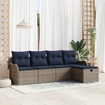 vidaXL Ensemble de canapé de jardin 5 Pièces Gris et marine polyrotin