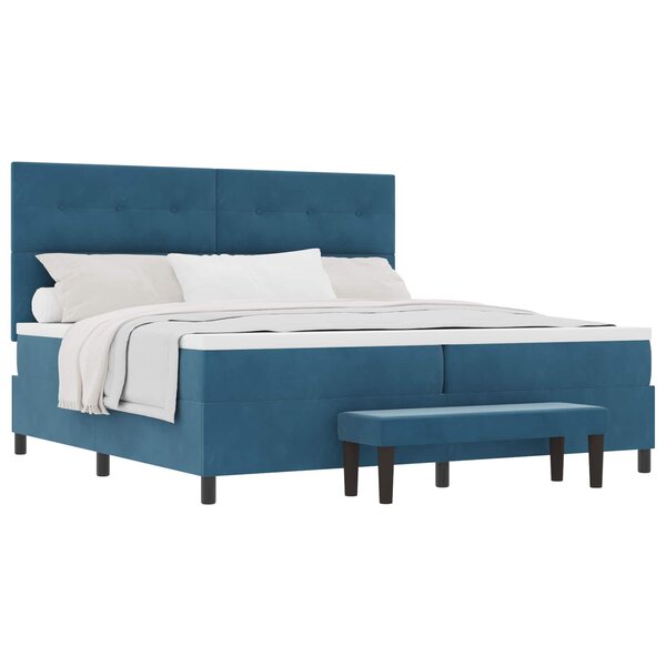 vidaXL Lit à ressorts avec matelas Bleu foncé 200 x 200 cm Velours