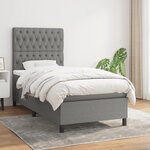 vidaXL Sommier à lattes de lit avec matelas Gris foncé 90x200 cm Tissu
