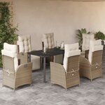 vidaXL Ensemble à manger de jardin et coussins 7 Pièces beige poly rotin