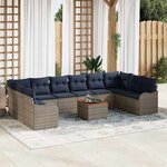 vidaXL Ensemble de canapé de jardin avec coussin 11 Pièces Gris polyrotin
