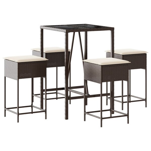 vidaXL Ensemble de bar de jardin avec coussins 5 Pièces marron poly rotin