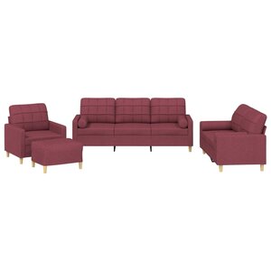 vidaXL Ensemble de canapés 4 Pièces avec coussins rouge bordeaux tissu